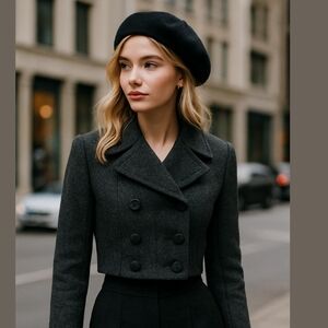 81st & Park Black Wool Double Breasted Cropped Jacket – Medium